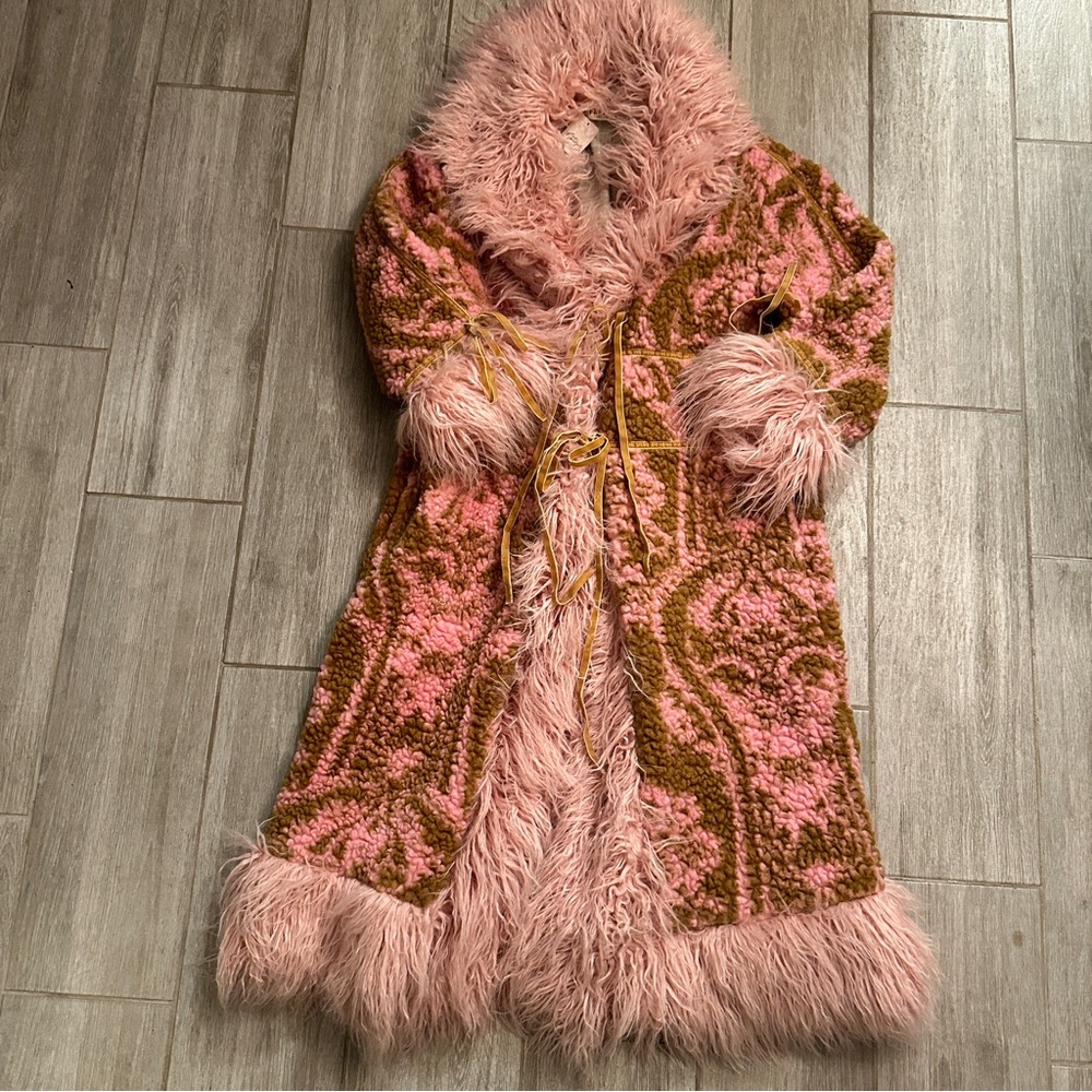 Free People Pink and Brown Faux Fur Coat - NWT - Picture 4 of 5